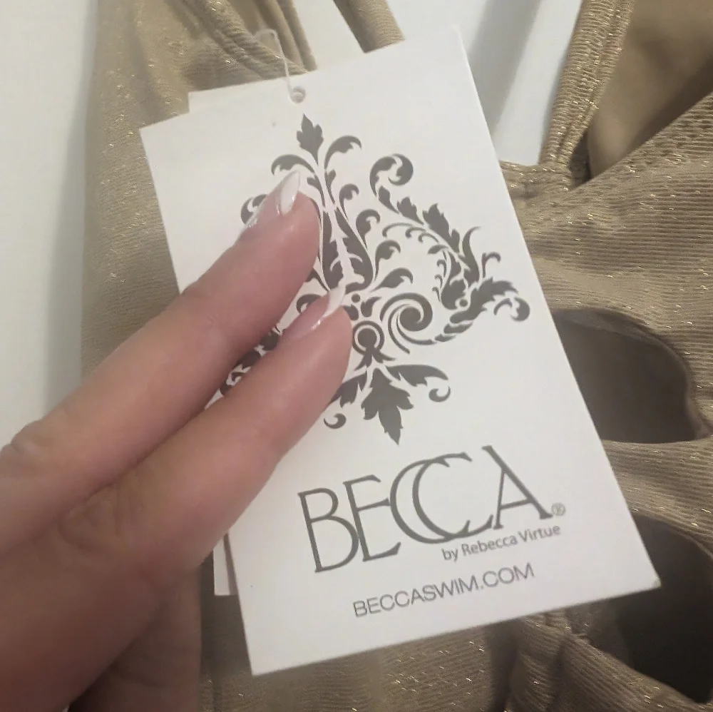 BECCA Metallic Gold V-Neck One-Piece Swimsuit - Picture 3 of 6